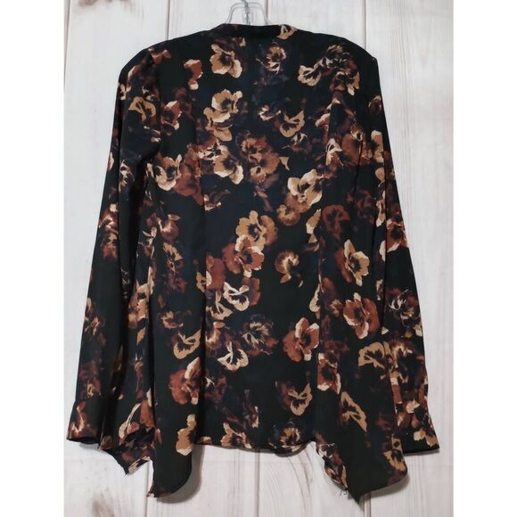 Simply Vera Wang Shirt Ladies Small Black Brown Floral Button Front‎ - Picture 2 of 8